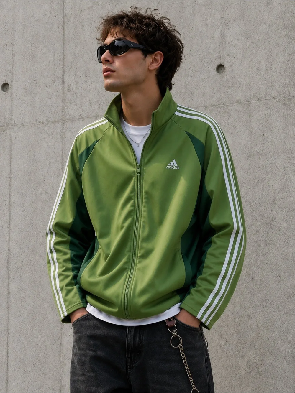 Vintage Y2K Adidas Medium Green & White Zip Up Climawarm Soccer Track Jacket - Picture 1 of 14